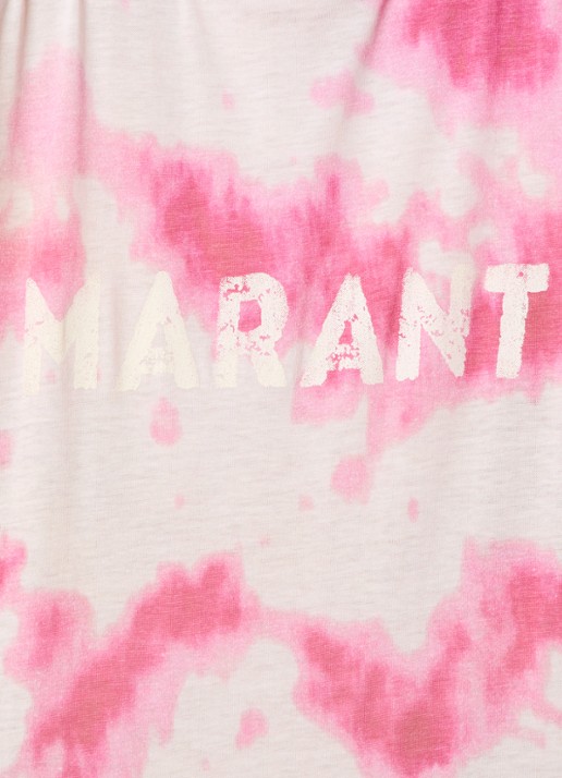 Isabel Marant Zewel T-shirt met logoprint en tie-dye dessin - detail 3 roze
