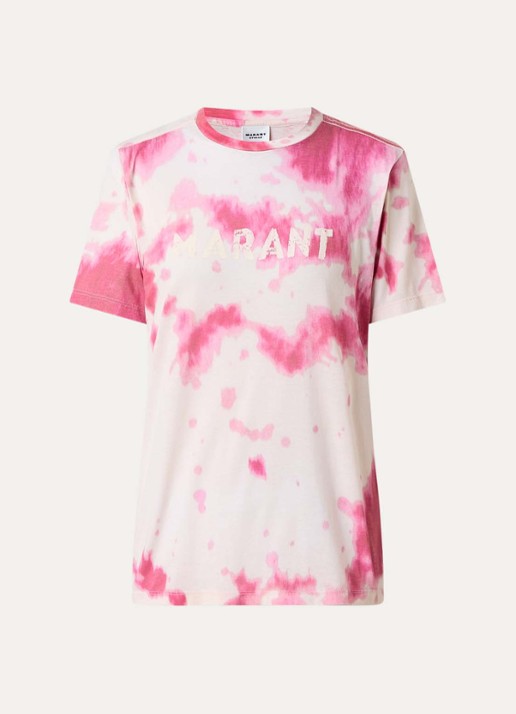 Isabel Marant Zewel T-shirt met logoprint en tie-dye dessin - voorkant 4 roze