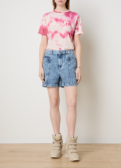 Isabel Marant Zewel T-shirt met logoprint en tie-dye dessin - voorkant 5 roze