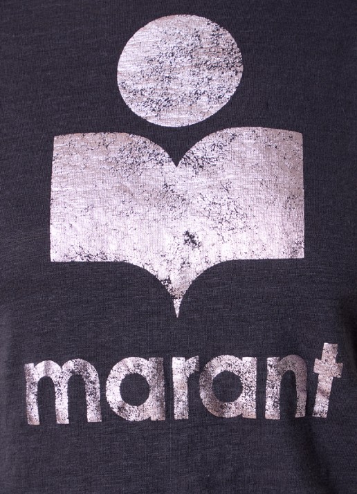 Isabel Marant Zewel T-shirt van linnen met logoprint - detail 4 paars