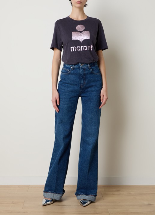 Isabel Marant Zewel T-shirt van linnen met logoprint - voorkant 2 paars