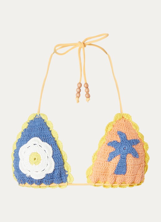 It's Now Cool Triangel bikinitop van crochet - voorkant 2 geel