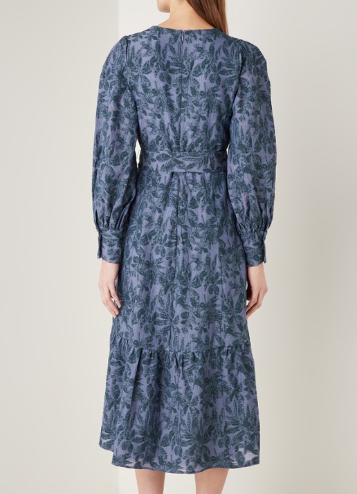 Ivy & Oak Midi jurk met pofmouw en volant - achterkant paars