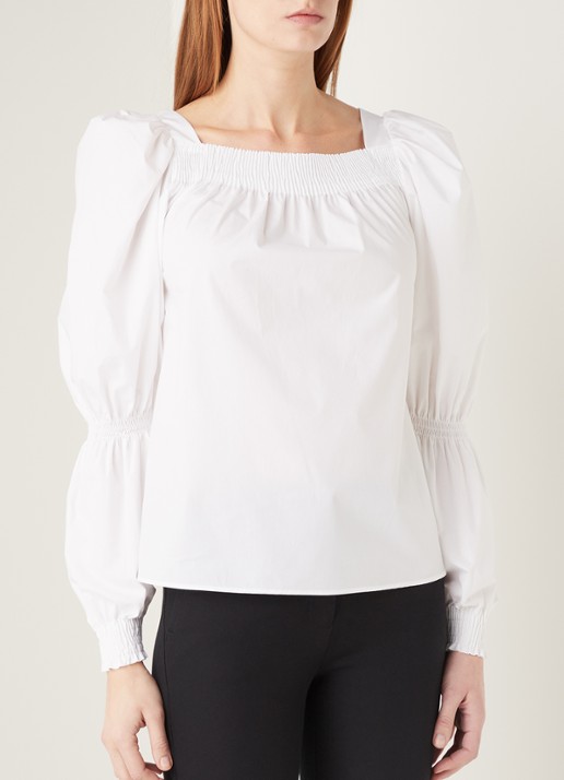 Ivy & Oak Top van biologisch katoen met pofmouwen - detail wit