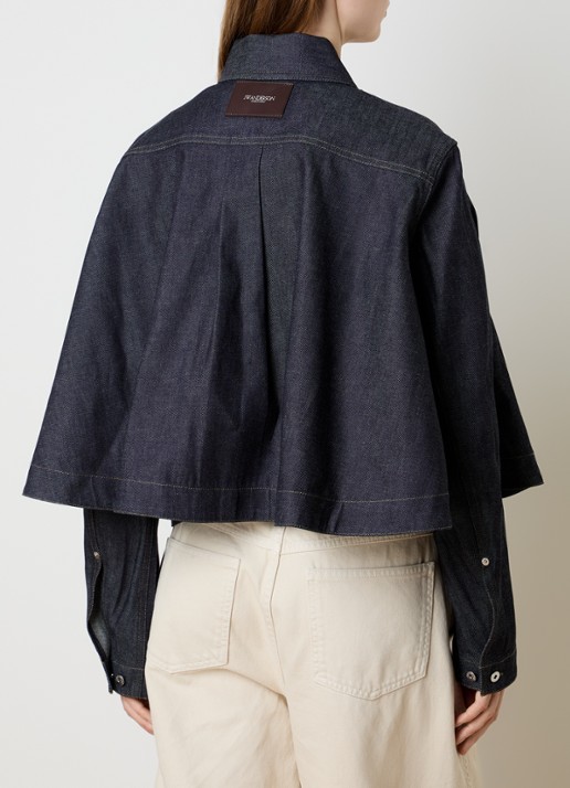 J.W. Anderson Cropped A-lijn blouse van denim met borstzak en donkere wassing - achterkant indigo