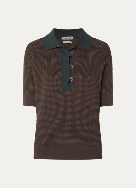 J.W. Anderson Grofgebreide polo in kasjmierblend met ribstructuur - voorkant legergroen