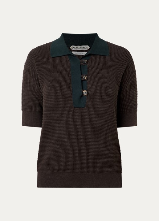 J.W. Anderson Grofgebreide polo in kasjmierblend met ribstructuur - voorkant 4 donkerbruin