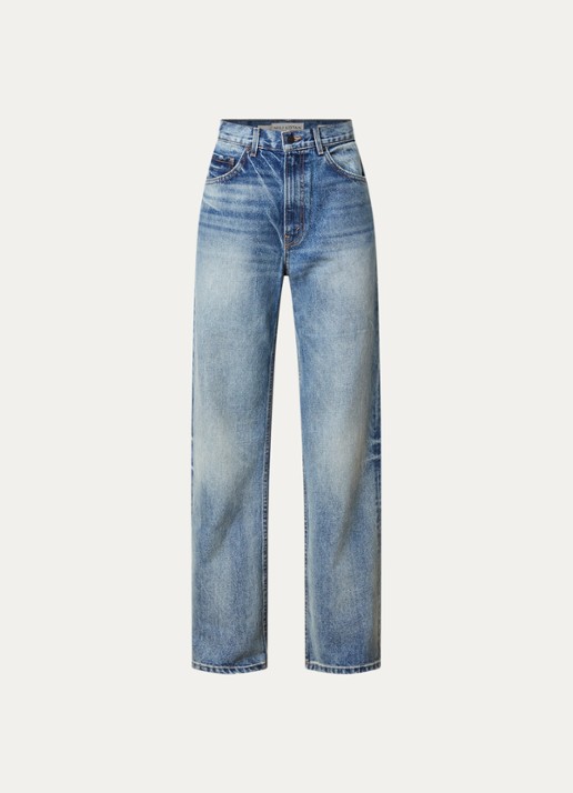 J.W. Anderson Mitchell high waist straight leg jeans met lichte wassing - voorkant indigo