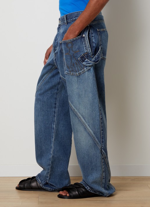 J.W. Anderson Tapered jeans met medium wassing en logoborduring - detail 2 blauw