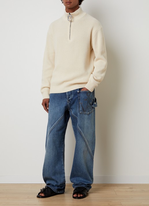 J.W. Anderson Tapered jeans met medium wassing en logoborduring - voorkant 6 blauw