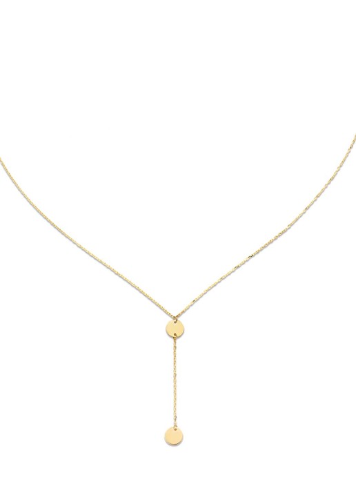 Jackie 14K Gold Disc Y-ketting van 14 karaat geelgoud - voorkant 2 geelgoud