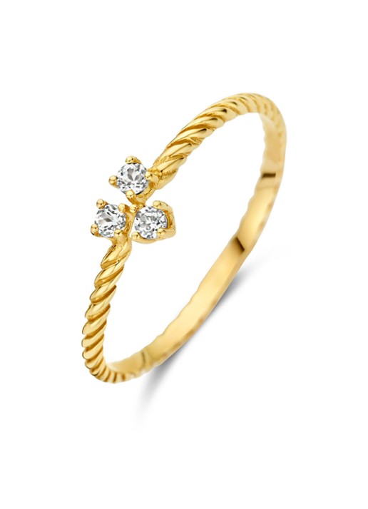 Jackie 14K Gold Triangle ring van 14 karaat geelgoud met topaas - voorkant 3 geelgoud