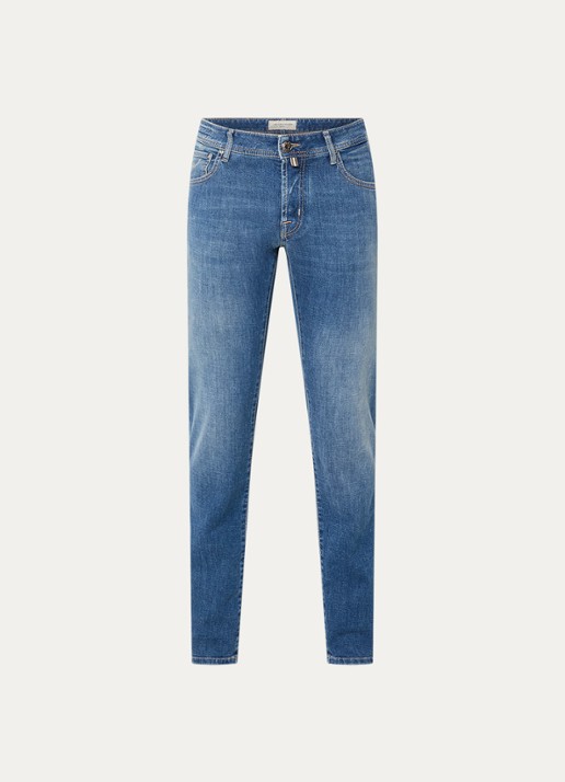 Jacob Cohën Nick slim fit jeans met medium wassing - voorkant indigo