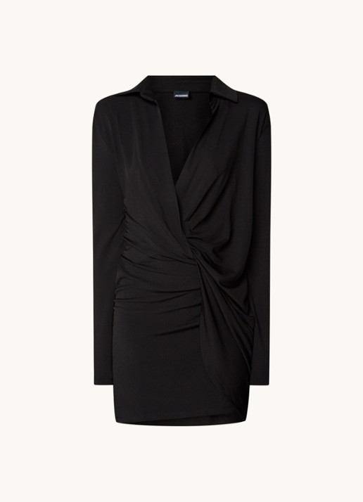 Jacquemus Bahia mini wikkeljurk met V-hals - voorkant 4 zwart