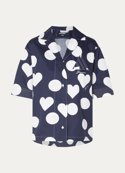 Jacquemus Blouse met stippenprint en logo - voorkant donkerblauw