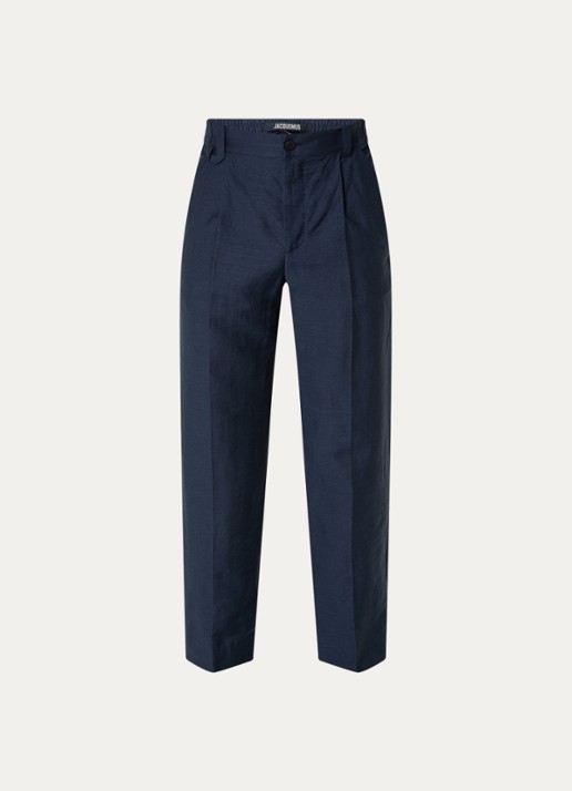 Jacquemus Croisiere straight fit pantalon in linnenblend met steekzakken - voorkant 2 donkerblauw