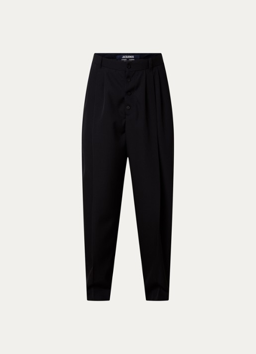 Jacquemus Fernando loose fit pantalon van wol met steekzakken - voorkant zwart