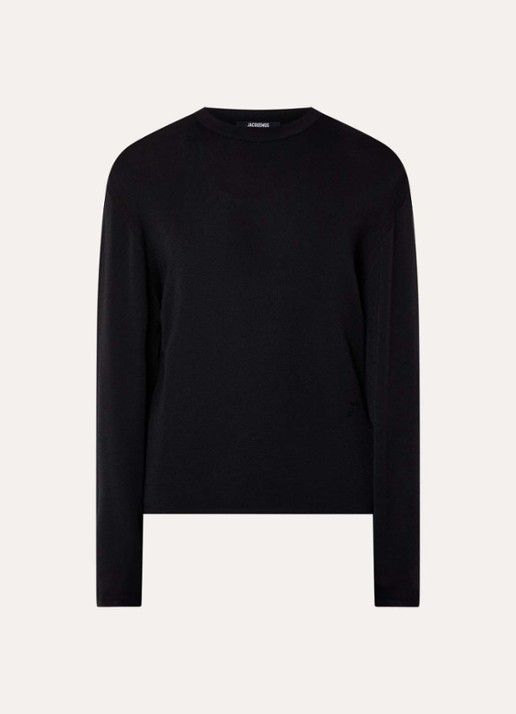 Jacquemus Fijngebreide pullover in zijdeblend met borduring - voorkant 3 zwart
