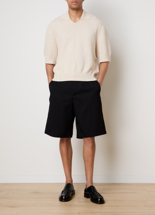 Jacquemus Fijngebreide regular fit polo in zijdeblend met V-hals - voorkant 5 beige