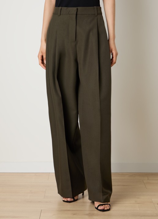 Jacquemus High waist wide fit pantalon van wol met steekzakken - detail 2 bronsgroen