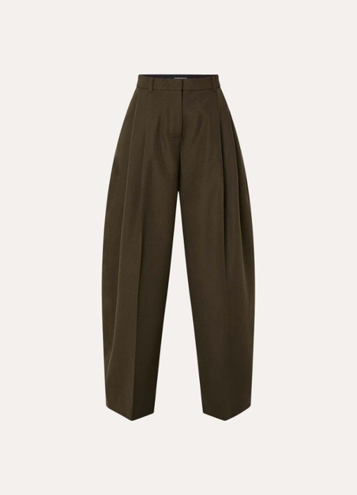 Jacquemus High waist wide fit pantalon van wol met steekzakken - voorkant 4 bronsgroen