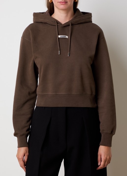 Jacquemus Hoodie met logo - detail 4 donkerbruin