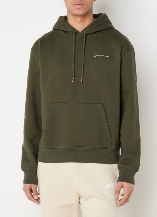 Jacquemus Hoodie van  katoen met logoborduring - detail legergroen