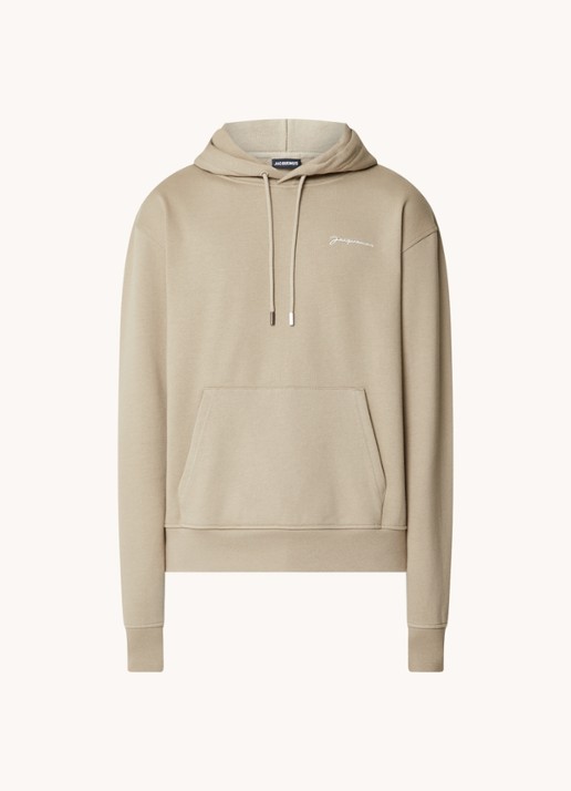 Jacquemus Hoodie van  katoen met logoborduring - voorkant khaki