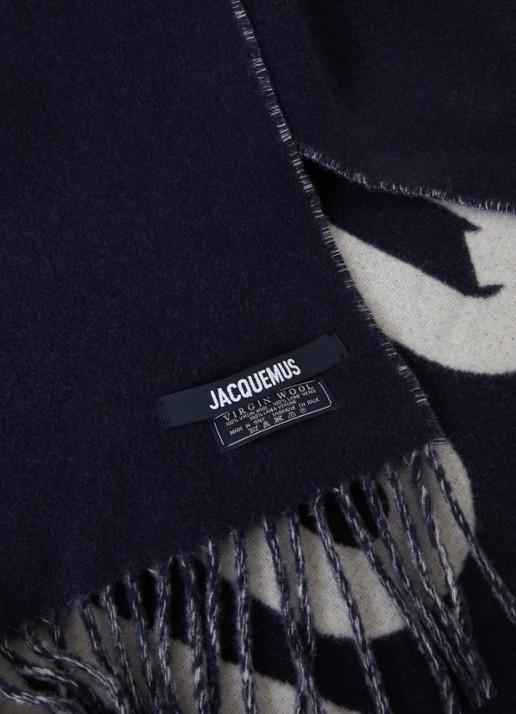 Jacquemus L'Echarpe sjaal van wol met logoprint 180 x 35 cm - detail 3 donkerblauw