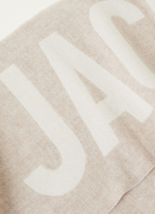 Jacquemus L'Echarpe sjaal van wol met logoprint 180 x 35 cm - detail beige