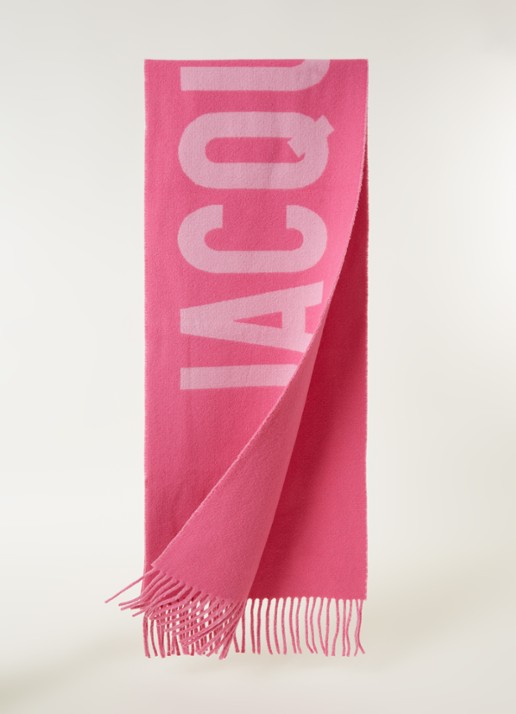 Jacquemus L'Echarpe sjaal van wol met logoprint 180 x 35 cm - detail roze