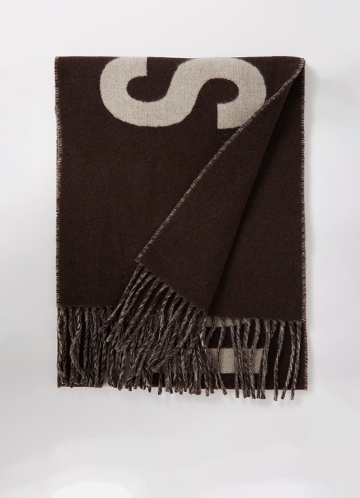 Jacquemus L'Echarpe sjaal van wol met logoprint 180 x 35 cm - voorkant 2 donkerbruin