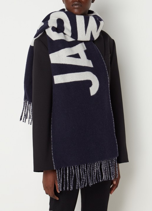 Jacquemus L'Echarpe sjaal van wol met logoprint 180 x 35 cm - voorkant 2 donkerblauw