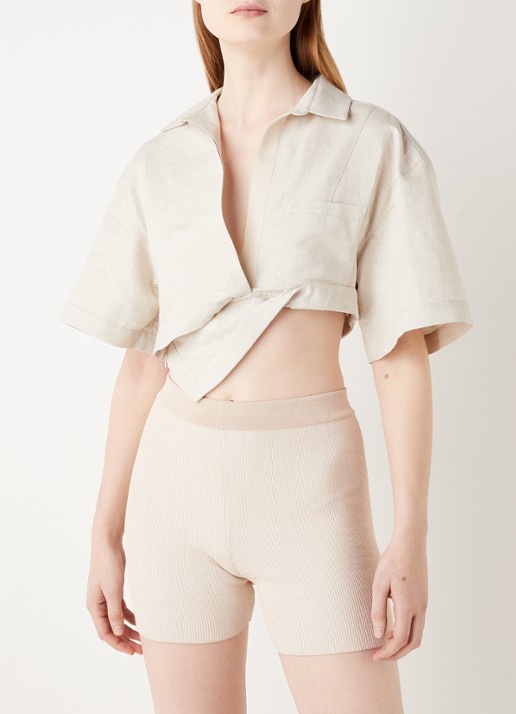 Jacquemus La Chemise Capri crop top in linnenblend - detail 4 beige