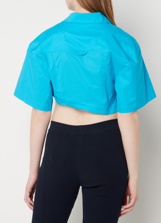 Jacquemus La Chemise Capri crop top in linnenblend - achterkant 4 turquoise