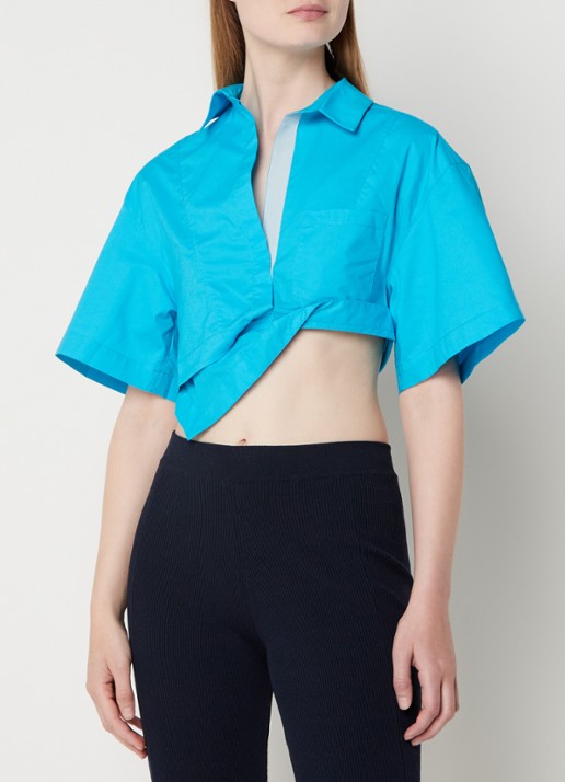 Jacquemus La Chemise Capri crop top in linnenblend - detail 3 turquoise