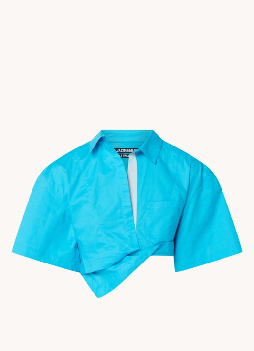 Jacquemus La Chemise Capri crop top in linnenblend - voorkant turquoise