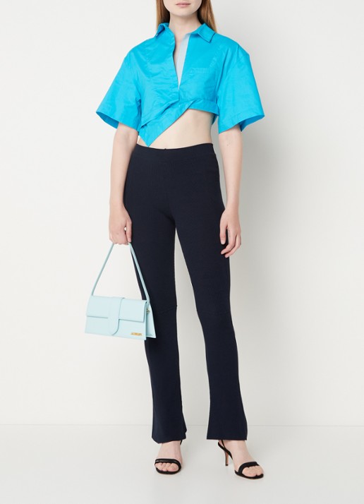 Jacquemus La Chemise Capri crop top in linnenblend - voorkant 2 turquoise