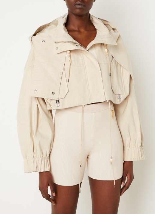 Jacquemus La Parka Raphia cropped parka met ritszakken - detail 4 donkerbeige