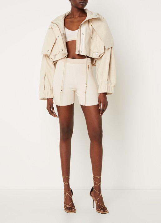 Jacquemus La Parka Raphia cropped parka met ritszakken - voorkant 3 donkerbeige
