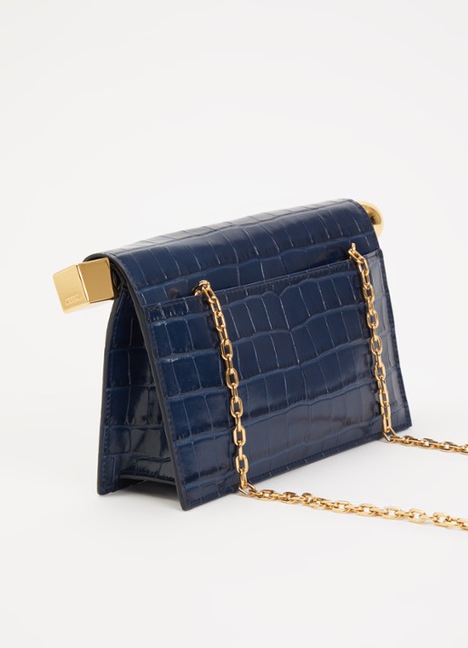 Jacquemus La Petite Rond Carré clutch van leer met crocostructuur - achterkant donkerblauw