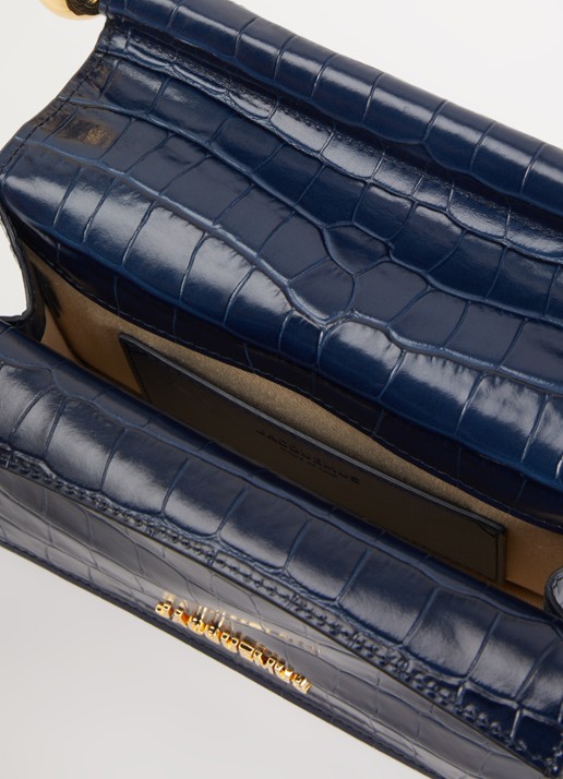 Jacquemus La Petite Rond Carré clutch van leer met crocostructuur - detail 3 donkerblauw