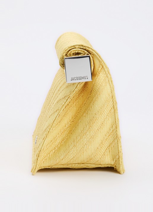 Jacquemus La Pochette Rond Carré clutch met leren details en logo - detail 3 lichtgeel