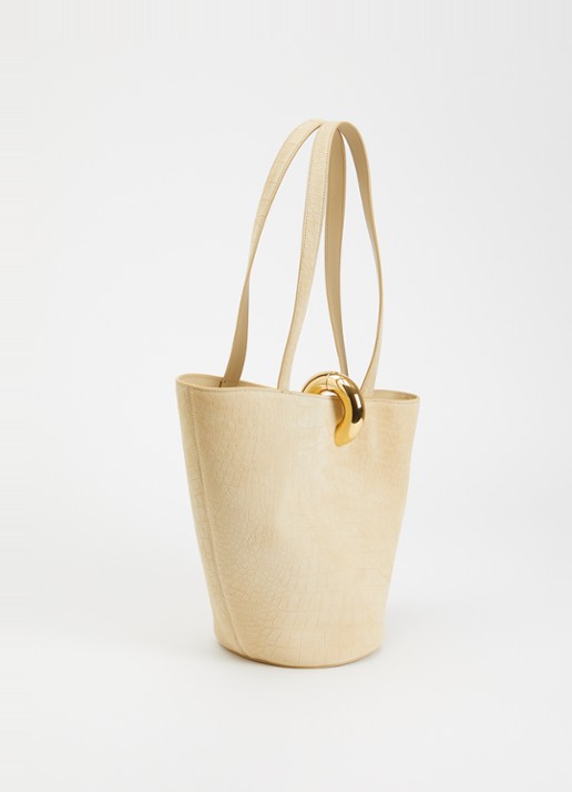 Jacquemus Le Bambola schoudertas van kalfssuède met crocostructuur - achterkant 5 beige