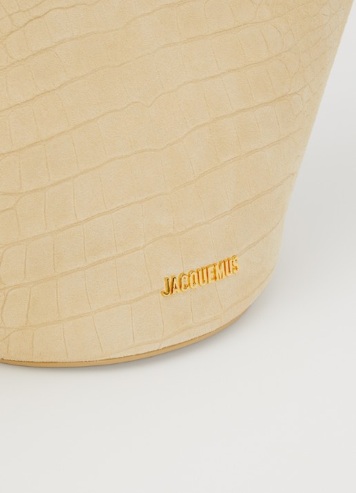 Jacquemus Le Bambola schoudertas van kalfssuède met crocostructuur - detail 3 beige