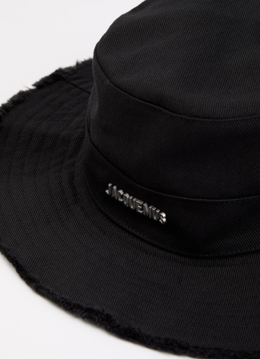 Jacquemus Le Bob Artichaut bucket hoed met logo - detail zwart