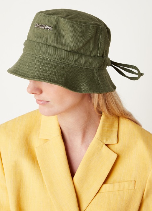 Jacquemus Le Bob Gadjo bucket hoed van canvas - voorkant 2 bronsgroen