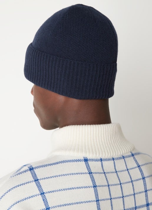 Jacquemus Le Bonnet fijngebreide muts van wol met logo - voorkant 2 donkerblauw