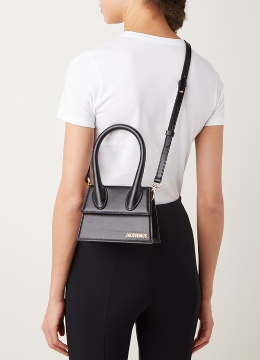 Jacquemus Le Chiquito Moyen handtas van leer met logo - voorkant 5 zwart