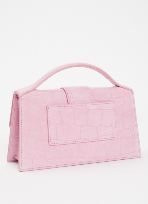 Jacquemus Le Grand Bambino handtas van kalfssuède met crocostructuur en afneembare schouderriem - achterkant roze